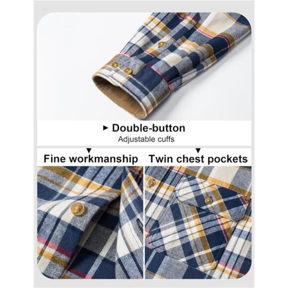Men's Flannel Shirts Long Sleeve Plaid 03 - Picture 5 of 5